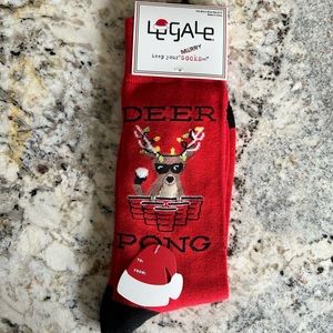NWT Legale Deer Pong Christmas Holiday Crew Socks